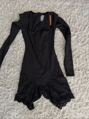 Black Lace Trim Long Sleeve Romper Skims BNWT